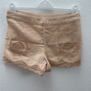 Free People Tan Embroidery with Lace Trim Shorts size 2